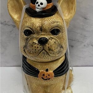 Jack O Lantern Lane Halloween French  Bulldog Dog Cookie Jar Top Hat & Cape See